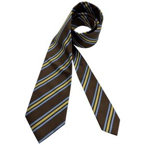 🆕HOLLIDAY & BROWN Brown/Blue Striped Silk LUXURY Tie HANDMADE ENGLAND